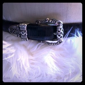 Vintage Brighton Black Embossed Leather Belt
